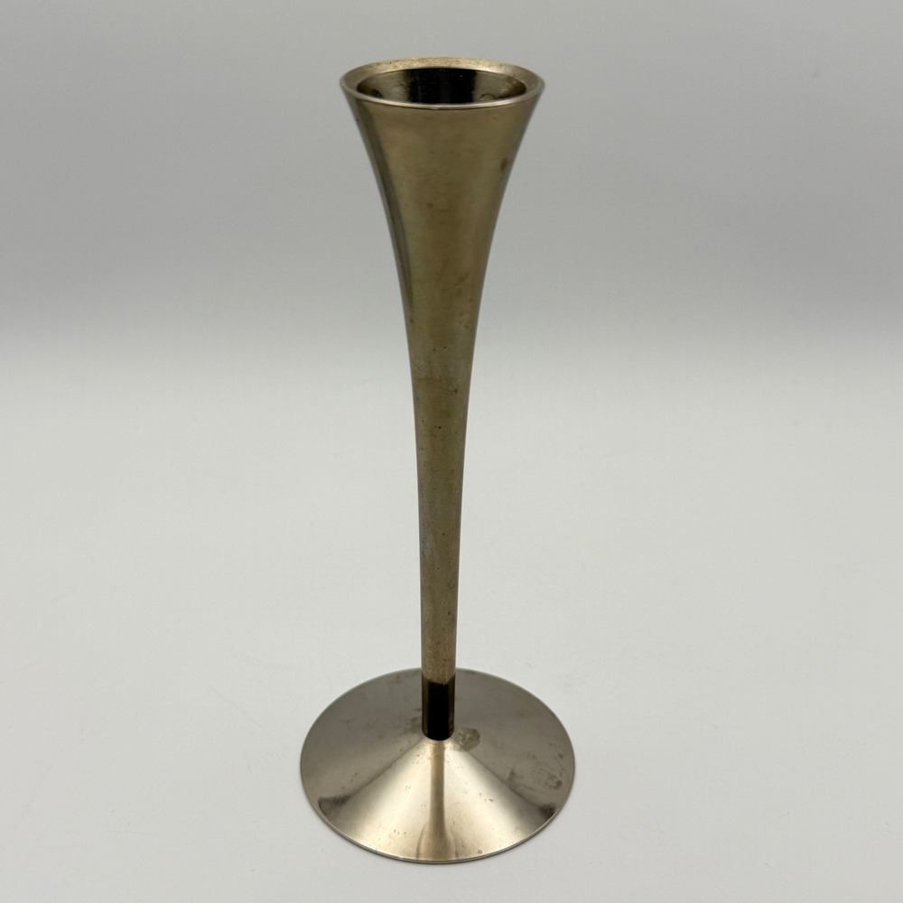 Vintage Solingen Germany Bud Vase Candle Holder Silver Tone Modernist